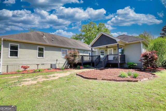 72 Grayson New Hope Rd, Grayson, GA 30017 - back of property featuring crawl space, a ceiling fan, a porch, central AC, and a lawn