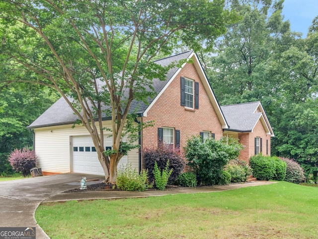 75 The Farm Rd, Mcdonough, GA 30252 - view of front of property featuring a shingled roof, a front yard, concrete driveway, and brick siding