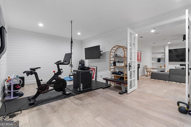 1116 Dan Johnson Rd NE, Atlanta, GA 30307 - exercise area featuring wooden walls, wood finished floors, and recessed lighting