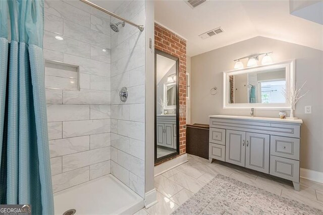 1884 Montrose Dr, East Point, GA 30344 - full bath featuring marble finish floor, visible vents, vanity, and a stall shower