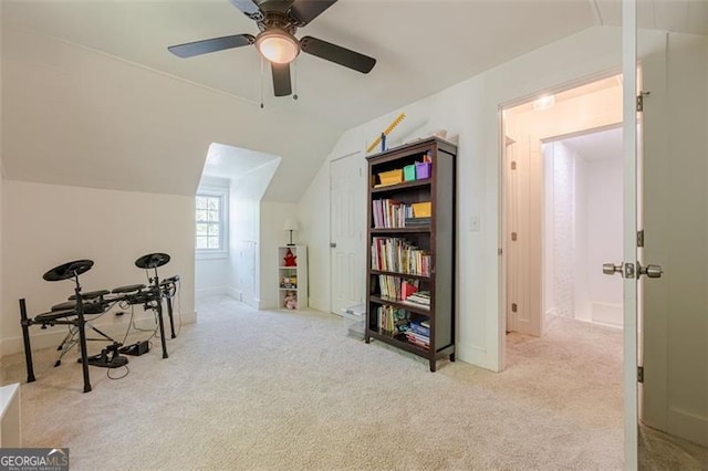 1884 Montrose Dr, East Point, GA 30344 - interior space with lofted ceiling, a ceiling fan, baseboards, and carpet