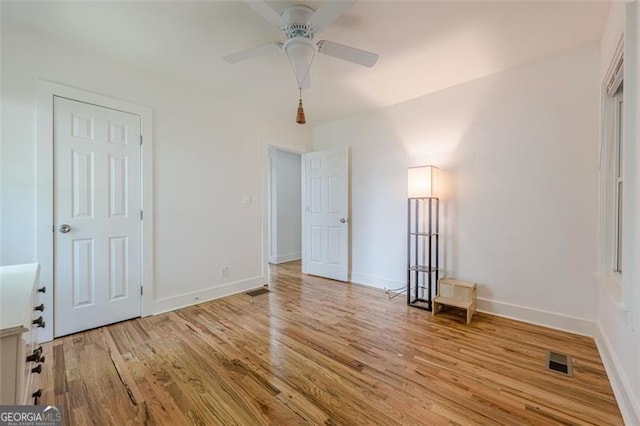 1884 Montrose Dr, East Point, GA 30344 - unfurnished bedroom featuring ceiling fan, baseboards, visible vents, and light wood-type flooring