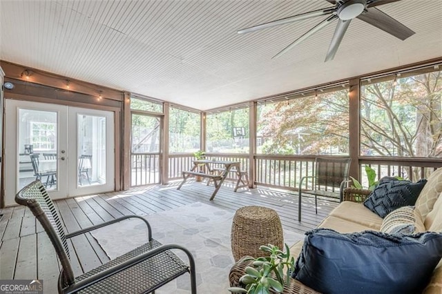 1884 Montrose Dr, East Point, GA 30344 - sunroom featuring a ceiling fan and french doors