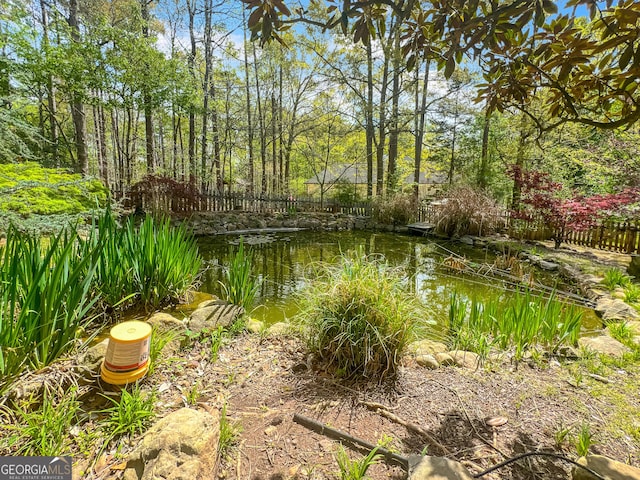 100 Little Creek Dr, Sharpsburg, GA 30277 - view of yard featuring fence and a small pond