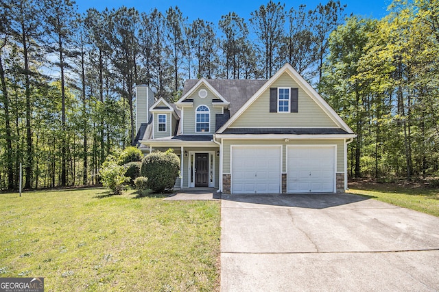 432 Tanner Farm Dr, Rockmart, GA 30153 - traditional home with driveway, a front lawn, a chimney, and a garage