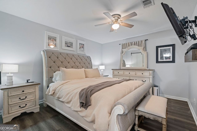 401 Berkeley Woods Dr, Duluth, GA 30096 - bedroom featuring dark wood-style flooring and ceiling fan
