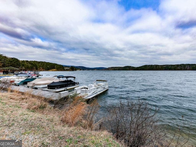 view of dock with a water view