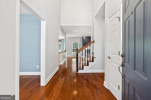 unfurnished room with baseboards, wood finished floors, recessed lighting, and ceiling fan
