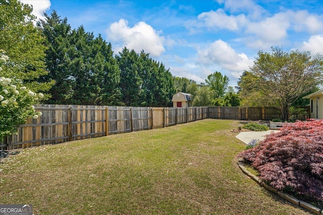 view of yard with a fenced backyard