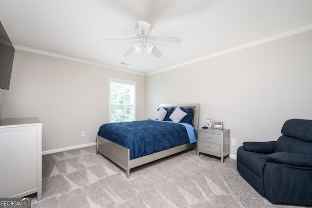 67 Ryans Pt, Dallas, GA 30132 - carpeted bedroom featuring visible vents, a ceiling fan, baseboards, and ornamental molding