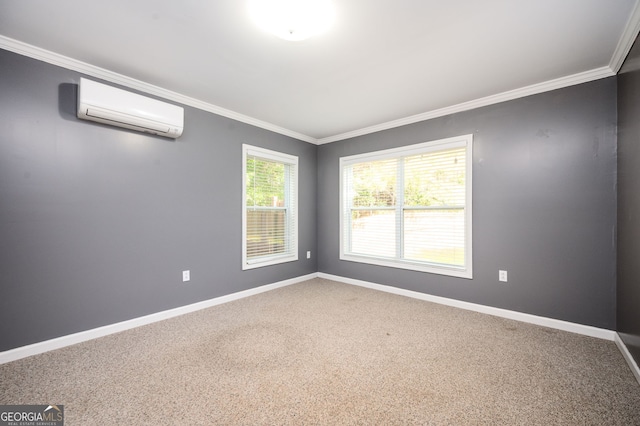 67 Ryans Pt, Dallas, GA 30132 - unfurnished room featuring an AC wall unit, baseboards, ornamental molding, and carpet floors