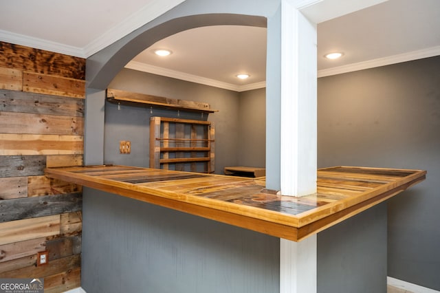 67 Ryans Pt, Dallas, GA 30132 - bar with arched walkways, recessed lighting, and ornamental molding