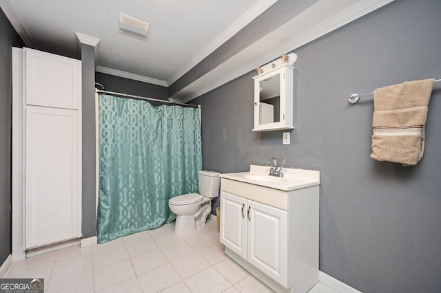 67 Ryans Pt, Dallas, GA 30132 - full bathroom featuring crown molding, vanity, tile patterned flooring, and a shower with shower curtain