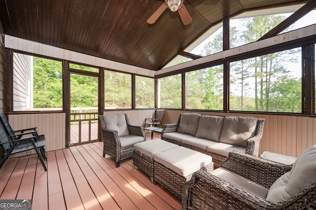 67 Ryans Pt, Dallas, GA 30132 - sunroom with ceiling fan and an outdoor hangout area