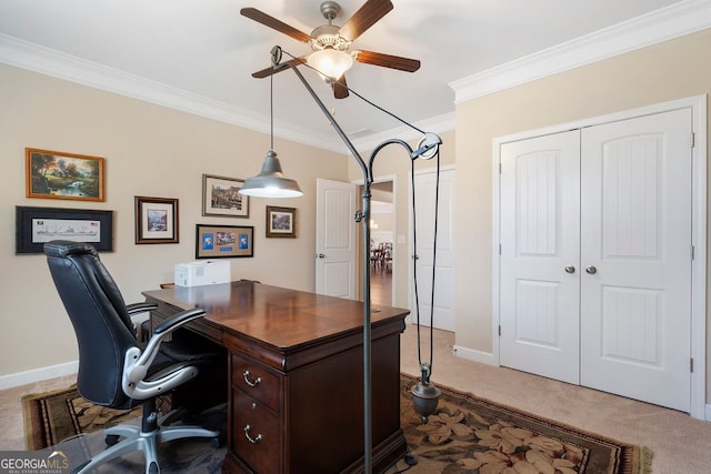 4538 Sterling Pointe Dr NW, Kennesaw, GA 30152 - carpeted office with crown molding, ceiling fan, and baseboards