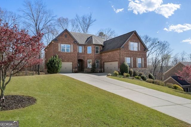 4538 Sterling Pointe Dr NW, Kennesaw, GA 30152 - traditional-style house featuring concrete driveway, brick siding, a front yard, and a garage