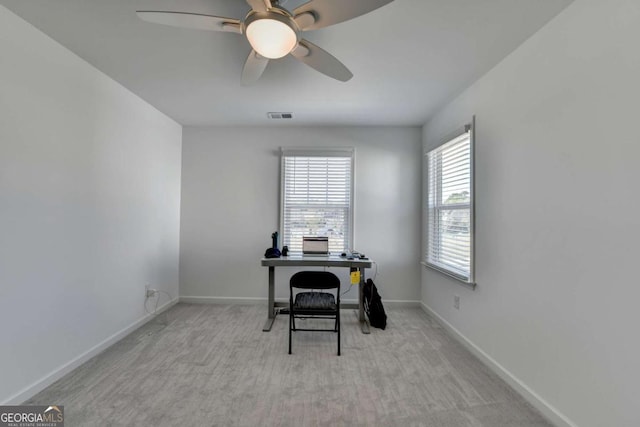 5530 Bower Pl, Cumming, GA 30028 - carpeted home office with visible vents, baseboards, and a ceiling fan