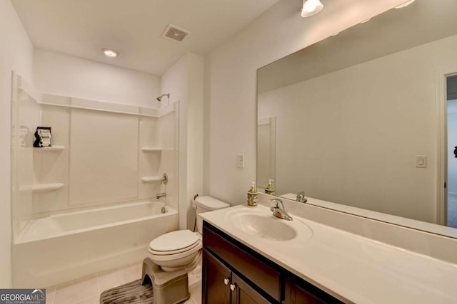 5530 Bower Pl, Cumming, GA 30028 - bathroom with visible vents, toilet, bathtub / shower combination, vanity, and tile patterned flooring