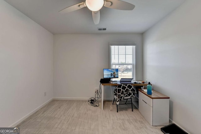 5530 Bower Pl, Cumming, GA 30028 - office space with visible vents, ceiling fan, light colored carpet, and baseboards