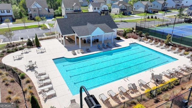 5530 Bower Pl, Cumming, GA 30028 - pool with fence, a patio, and a residential view