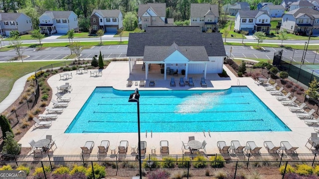 5530 Bower Pl, Cumming, GA 30028 - pool with a patio area, fence, and a residential view
