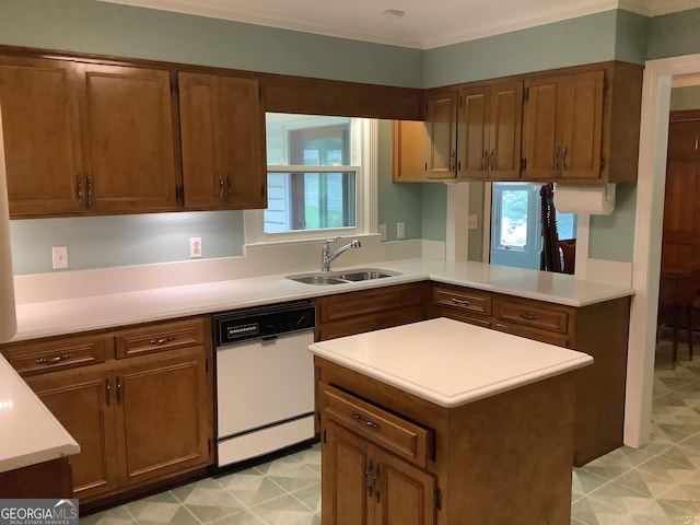 10 Horseshoe Bend Rd SW, Rome, GA 30165 - kitchen featuring light countertops, brown cabinets, a sink, and white dishwasher