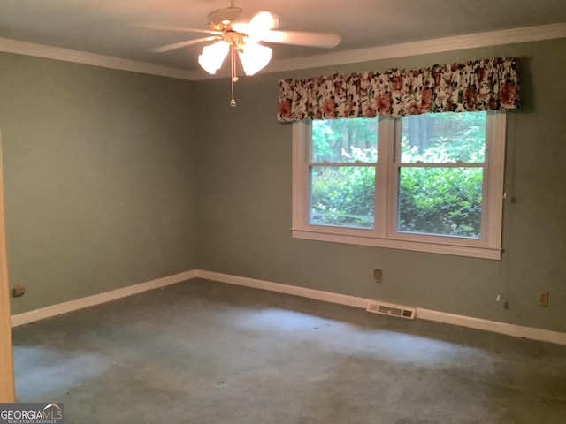 10 Horseshoe Bend Rd SW, Rome, GA 30165 - carpeted spare room with crown molding, visible vents, baseboards, and ceiling fan