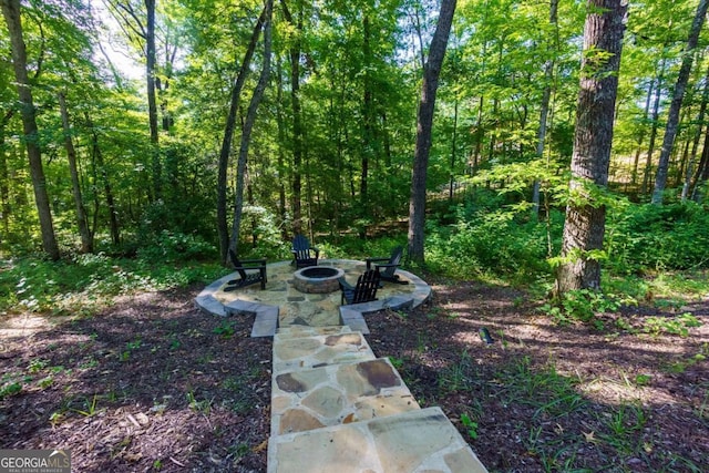318 Lees Ride Unit 8, Mccaysville, GA 30555 - view of yard with a patio area, an outdoor fire pit, and a view of trees