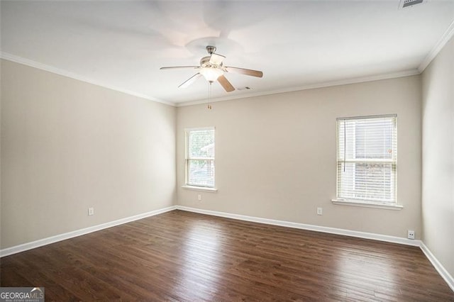 3459 Village Park Ln, Atlanta, GA 30331 - spare room with dark wood-type flooring, baseboards, a ceiling fan, and crown molding