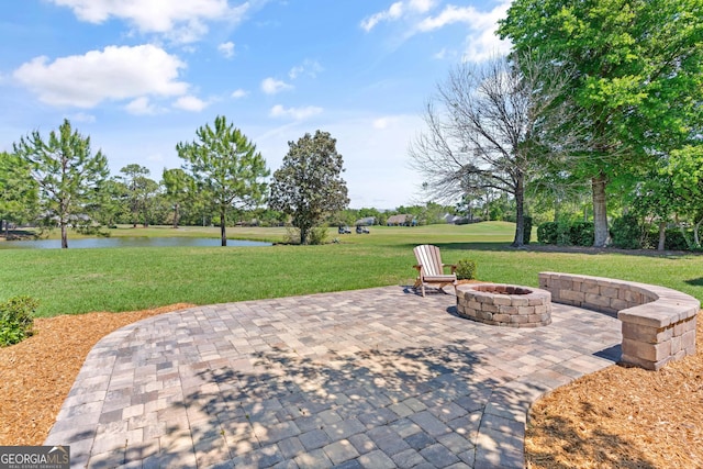 911 Larkspur Ln, Saint Marys, GA 31558 - view of patio / terrace with a water view and an outdoor fire pit