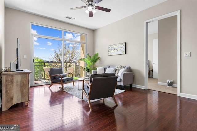 711 Cosmopolitan Dr NE Unit 347, Atlanta, GA 30324 - living area featuring a healthy amount of sunlight, wood-type flooring, visible vents, and ceiling fan