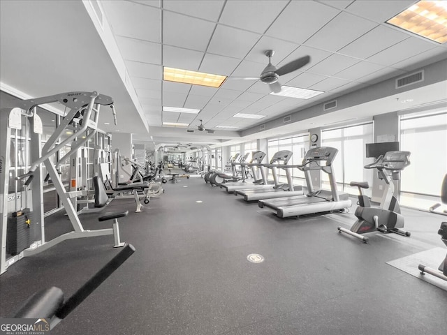 711 Cosmopolitan Dr NE Unit 347, Atlanta, GA 30324 - gym featuring a paneled ceiling, a ceiling fan, and visible vents