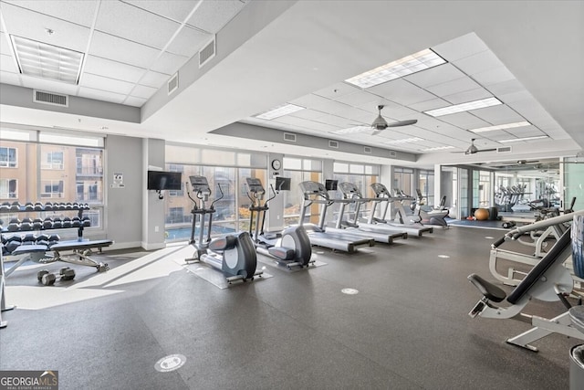 711 Cosmopolitan Dr NE Unit 347, Atlanta, GA 30324 - workout area featuring visible vents, a paneled ceiling, and a ceiling fan