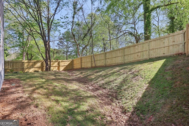 view of yard with a fenced backyard