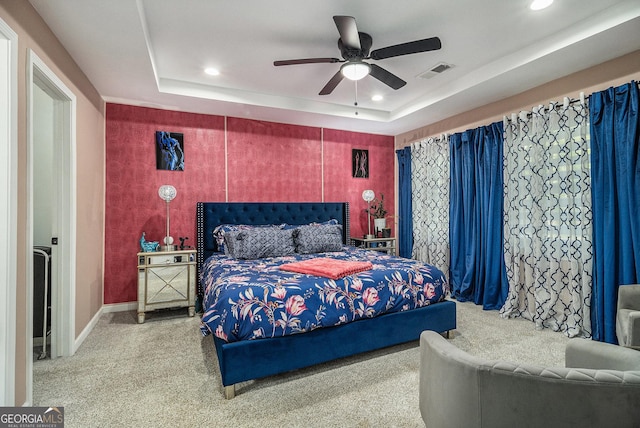 196 Wadley St NW, Atlanta, GA 30314 - bedroom featuring carpet, recessed lighting, a raised ceiling, and ceiling fan