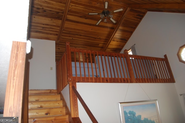 249 Spruce Creek Rd, Lakemont, GA 30552 - stairway featuring wooden ceiling and a ceiling fan