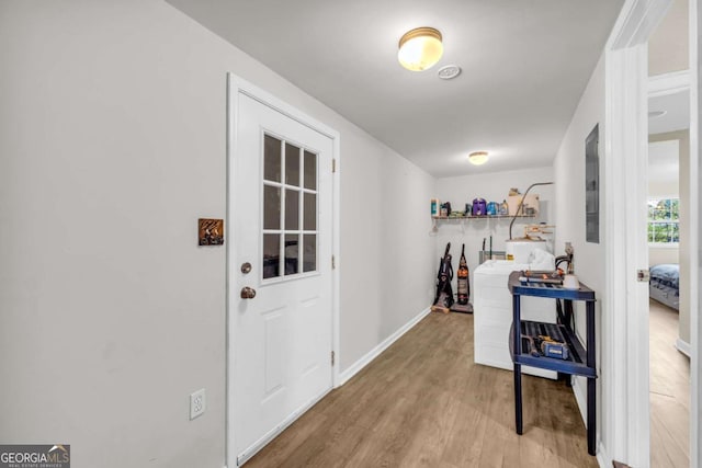 7310 Pea Ridge Pl, Gainesville, GA 30506 - entryway featuring baseboards and wood finished floors