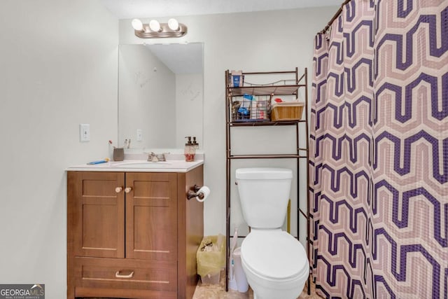 7310 Pea Ridge Pl, Gainesville, GA 30506 - bathroom with toilet, vanity, and a shower with curtain