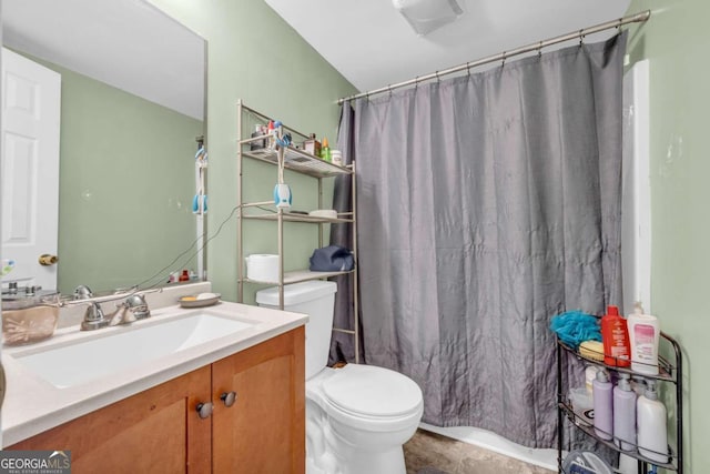 7310 Pea Ridge Pl, Gainesville, GA 30506 - bathroom featuring toilet, vanity, and a shower with shower curtain