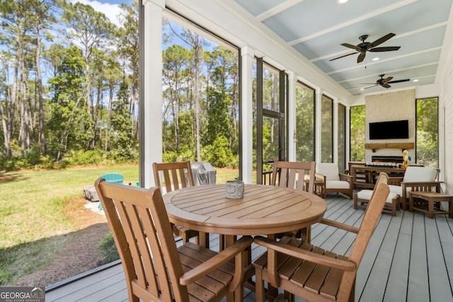 105 Whispering Oaks Ln, Saint Marys, GA 31558 - sunroom featuring outdoor dining space, plenty of natural light, and a ceiling fan