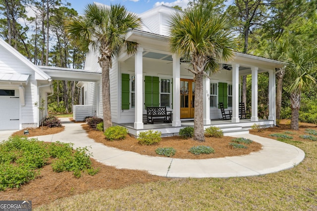 105 Whispering Oaks Ln, Saint Marys, GA 31558 - exterior space with a carport, a porch, driveway, and ceiling fan