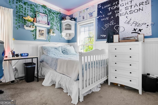 561 Valleyside Dr, Dallas, GA 30157 - carpeted bedroom featuring a wainscoted wall and crown molding