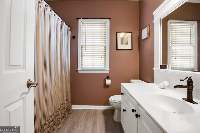 561 Valleyside Dr, Dallas, GA 30157 - full bathroom featuring toilet, wood finished floors, baseboards, vanity, and a shower with shower curtain