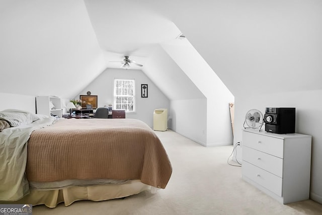 561 Valleyside Dr, Dallas, GA 30157 - bedroom with carpet floors, lofted ceiling, and a ceiling fan