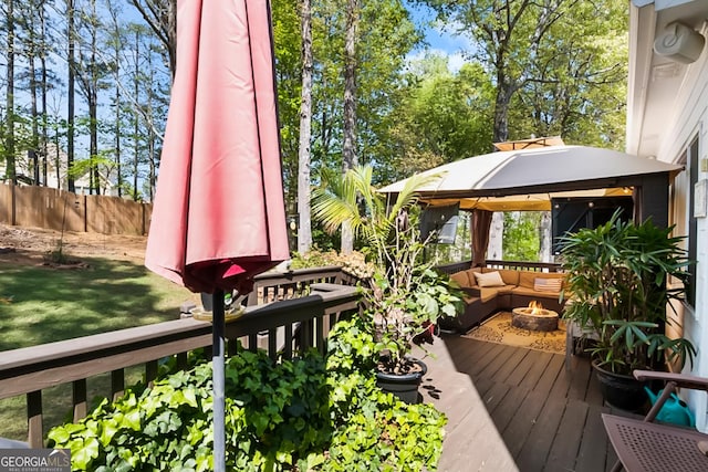 561 Valleyside Dr, Dallas, GA 30157 - deck with a gazebo and an outdoor living space with a fire pit