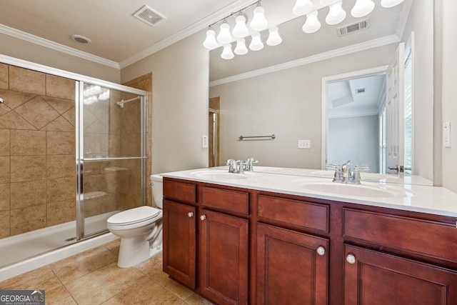 bathroom featuring a stall shower, a sink, and visible vents
