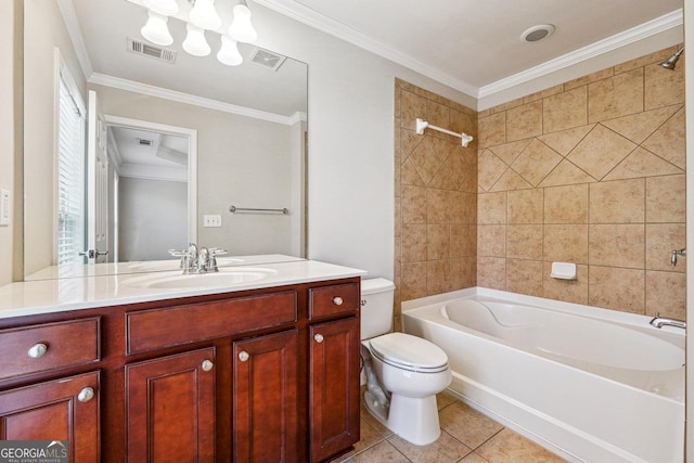 full bathroom with visible vents, toilet, and bathing tub / shower combination