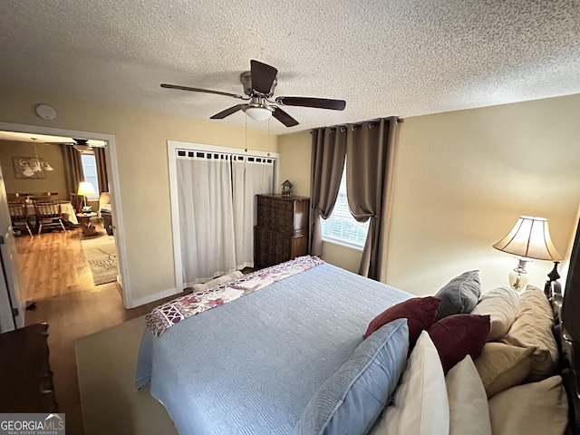 80 Hill Farm Rd, Alamo, GA 30411 - bedroom with a textured ceiling, multiple windows, wood finished floors, and a ceiling fan