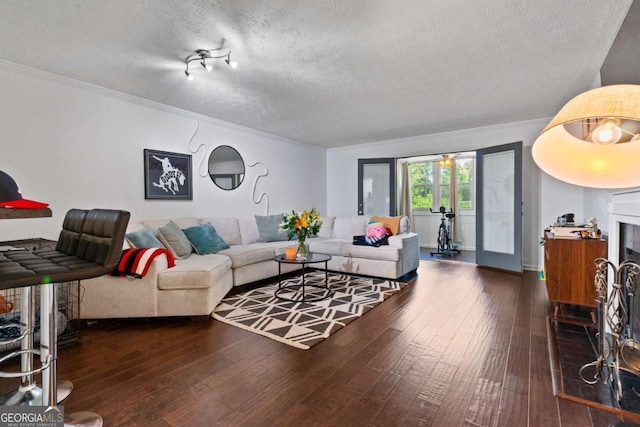 113 Brittany Ct, Duluth, GA 30096 - living room featuring crown molding, hardwood / wood-style floors, and a textured ceiling