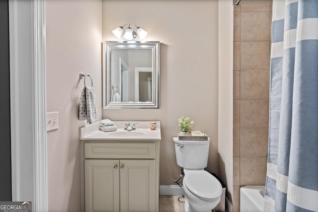 3105 Neal Ct, Cumming, GA 30041 - full bath featuring toilet, vanity, and shower / bath combination with curtain
